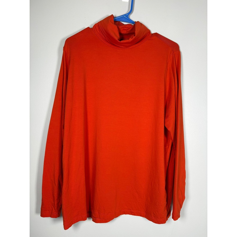 Lands End Shaped Fit Turtleneck Shirt Pumpkin Orange 1X 16W-18W Long Sleeve Top